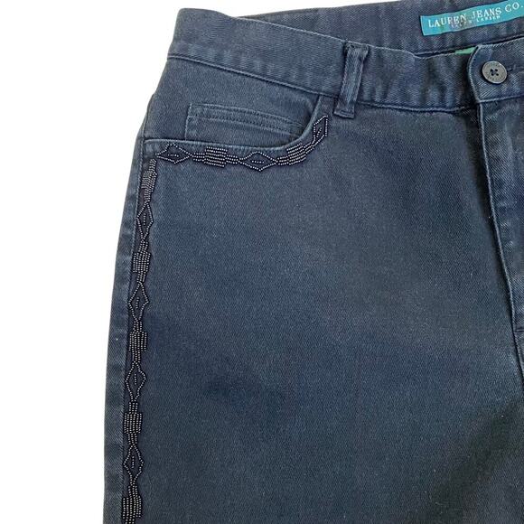 Lauren Ralph Lauren Sz 14 Aztec Beaded Black Pants Jeans Cotton Bootcut Relaxed - Picture 5 of 16
